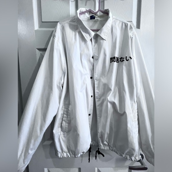 Unisex White Japanese Character Windbreaker - Picture 1 of 5